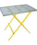 Garage Tough Portable Welding Table Boasting 600 Lb Load Rating And Beefy Expanded Steel Top with yellow folding legs