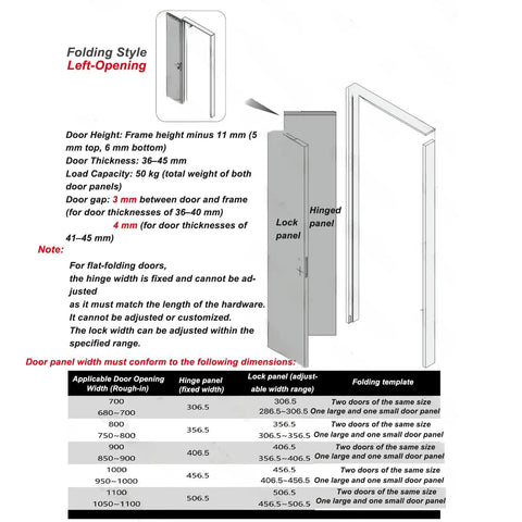 Diagram of 180 Degree Folding Hinge For Wooden Doors Flush Wall Mount Space Saving Hardware specifications and installation details.