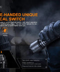 Gloved hand holding Beefy 2800 Lumen Tactical Flashlight, Rechargeable, Long Range Beam Over 590 Yards in tactical mode