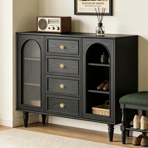 Black cabinet with 10 Pack Brushed Gold Cabinet Knobs With Flower And Pumpkin Style Design, Solid Zinc Alloy Drawer Pulls