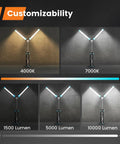 Rechargeable Work Light With Stand, Triple LED Heads For Boss Level Lighting, adjustable color and brightness display