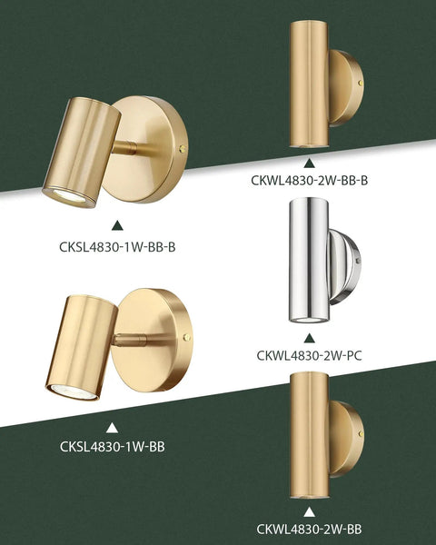 Modern Brass Gold 2 Light Up and Down Wall Sconce For Indoor Use Bedroom Bathroom Stair Entryway Durable Metal Wall Lamp With Anti Corrosion Finish And 2x 6W GU10 Bulbs Included, shown in various finishes.