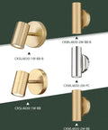 Two Pack Brass Gold Wall Sconces With Up And Down Lighting For Indoor Use, shown with different finishes and angles.