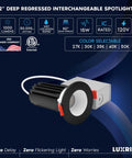 Top Shelf 2 Inch Led Recessed Lighting With Glare Blocking Deep Regressed Housing Swappable White And Black Trim Covers Versatile 5Cct 1000 Lumen Canless Spotlights Smooth Dimming Wet Rated Bulk 12 Pack Unit showcased with color selectable options and features.