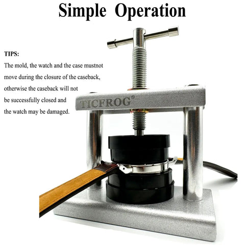 Pro Grade Watch Back Case Press Tool With 18 Molds, Adjustable Ram For Even Pressure And No Scratch Closures
