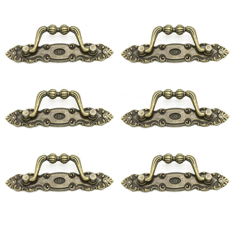 Bronze Drawer Pulls Set of Six 105mm Length Vintage Style Cabinet Handles for Dresser Box Furniture Metal Hardware