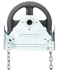 Front view of Garage Door Jackshaft Chain Hoist 1 To 1 Reduced Drive, 331 Lbs Capacity, with durable iron construction and chains.