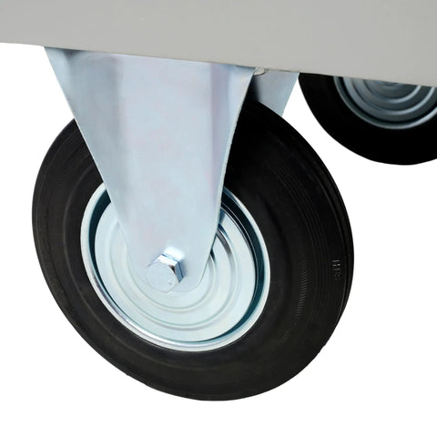 Heavy Duty Platform Truck Flatbed Dolly Cart With Wheels 24x48 Inch Load Carrier Hauls Up To 2000 Lb Capacity Steel Smooth Deck Hand Truck For Moving Trailers And More Gray close-up of wheel and steel frame
