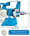 Heavy Duty 1100W Brushless Grinder And Polisher Belt Sander With Adjustable Speed Control Up To 5000 Rpm side view of blue sander with motor.