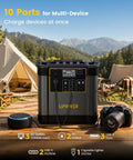 Top Shelf Portable Power Station And Solar Generator Bundle With 2150Wh LiFePO4 Battery Plus 200W Solar Panel for charging multiple devices outdoors.