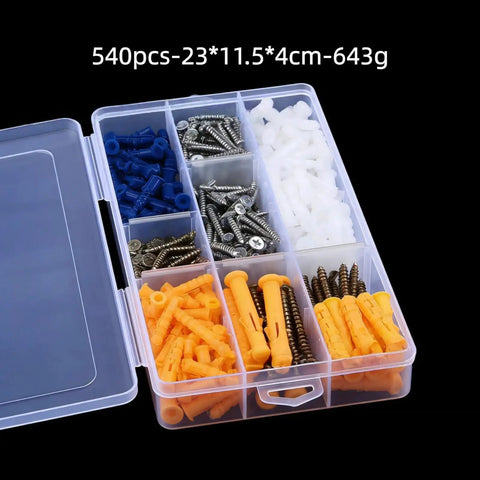 Ultimate Wall Anchor Kit With Plastic Wall Plugs And Self Tapping Screws, 350-Piece Complete Set In A Labeled Storage Box, 540pcs-23*11.5*4cm-643g