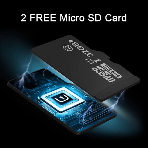 Two free micro SD cards included with 1080P Home Security Camera Kit, 2 Pack With Free SD Cards, Motion Detection, 2 Way Audio, Night Vision, And WiFi Wired Indoor Surveillance For Baby And Pets, Works With Alexa And Google, Cloud US Server.