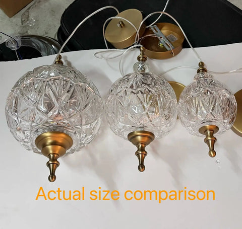 Size comparison of Antique Style Adjustable Glass Pendant Light Fixture With Brass Hardware For Kitchen Island And Dining Room