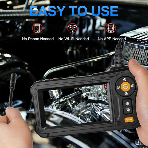 High Definition Endoscope Camera With Light 4.3 Inch LCD Screen held by hands displaying detailed engine parts.
