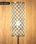 Lit Crystal Floor Lamp With Sparkling K9 Crystal Shade For Living Room Bedroom Dorm Office Or Hotel close-up on crystal shade