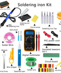All In One Soldering Gear Kit With 60W Adjustable Temp And Digital Multimeter showing various components and tools.