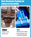Comparison of rusted bolt and 6 Pack Square U Bolts With Nuts And Straps Included, 3 Inch Wide Zinc Plated Carbon Steel U Bolts, Built Tough, Heavy Duty Hardware.