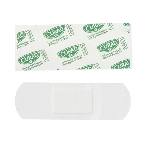 Hardcore Waterproof Adhesive Bandages Sterile Plastic First Aid Strips One By Three Inches Box Of One Hundred packaged and ready to use.