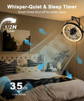 23 Inch Wall Mounted Fan With Light And Remote App Control, 6 Speeds, Quiet Operation, installed above bed, 35 dB noise rating