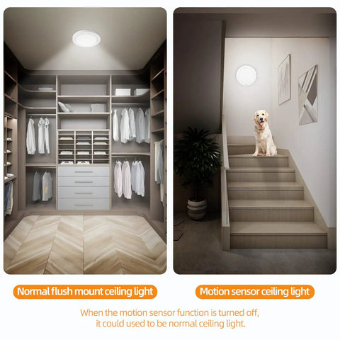 Motion Sensor LED Ceiling Light For Indoor Use 18W Flush Mount Fixture Delivers 1600 Lumens With Auto On Off Night Sensor