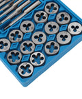 Heavy Duty 40-Piece Tap And Die Set For Machinists Featuring High Carbon Steel Fine Threads With Ratcheting Wrenches Thread Gauge Screwdriver And T-Wrench Perfect For Auto Repair Metalworking And DIY Projects, blue case with steel dies and taps