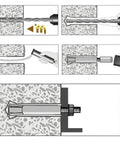 Installation process of Three Eighths Inch By Three Inch Wedge Anchor Set In 304 Stainless Steel For Concrete illustrated in steps