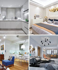 Modern interior settings showcasing lighting with GU10 LED Light Bulb 5000K Daylight White, 70W Halogen Equivalent, Non Dimmable.