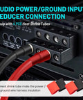 0 To 4 Gauge Power Reducer Connectors For Car Audio Amplifier Beefy Brass Wire Terminal Connectors With Heat Shrink Tubing And Allen Key 4 Pack For Amp Input AWG Power And Ground installed on amplifier