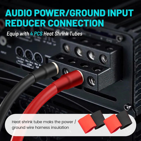 0 To 4 Gauge Power Reducer Connectors For Car Audio Amplifier Beefy Brass Wire Terminal Connectors With Heat Shrink Tubing And Allen Key 4 Pack For Amp Input AWG Power And Ground installed on amplifier