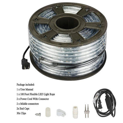 100 ft LED Rope Lights 100ft Outdoor Waterproof String Lights For Eaves Yards And Garden Easy Setup For Christmas Decor