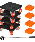 Heavy Duty Furniture Movers Lifter Set Stackable Low Clearance Glides with swivel wheels and stackable blocks for easy moving.