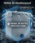 Heavy Duty Metal Outdoor Electrical Box Featuring Rock Solid Construction And Hella Secure Resettable Combo Lock For Effortless IP66 Waterproof Wiring Protection with NEMA 3R features.