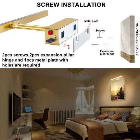 Screw installation guide for Rechargeable Picture Light With Remote And Timer For Wall Photo Frames 17 Inch LED Display Lamp