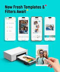4x6 Portable Photo Printer For iPhone And Android With Wi Fi Full Color Dye Sublimation Instant Photo Printing On The Go shown in use.