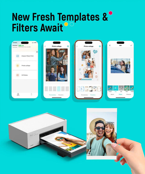 4x6 Portable Photo Printer For iPhone And Android With Wi Fi Full Color Dye Sublimation Instant Photo Printing On The Go shown in use.