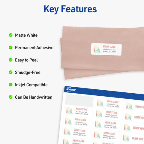 Foolproof Easy Peel Address Labels For Inkjet Printers White Rectangle Sheets Size One X Two Point Six Box Of 750 on envelopes and sheets.