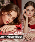 Semi Cured Gel Nail Strips And Wraps 20 Piece Kit showcasing super matte black nail art in elegant setting