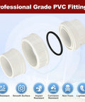 Four Pack 2 Inch PVC Union Coupling Fittings Slip Socket To Socket SCH 40 Furniture Grade White product features