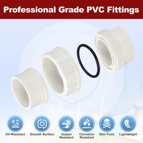 Four Pack 2 Inch PVC Union Coupling Fittings Slip Socket To Socket SCH 40 Furniture Grade White product features
