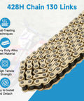 428H Chain 130 Links Ready To Roll Direct Replacement For 125cc To 200cc Dirt Bikes ATVs Go Karts And Quads with features