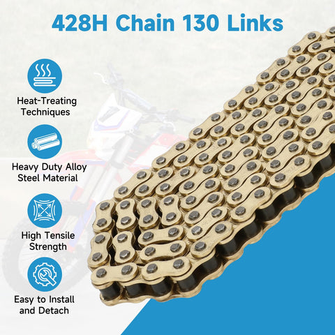 428H Chain 130 Links Ready To Roll Direct Replacement For 125cc To 200cc Dirt Bikes ATVs Go Karts And Quads with features