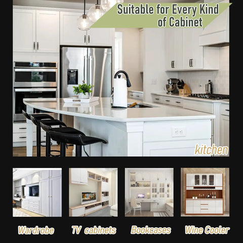 Slam Free Soft Close Cabinet Hinges Pair 1-1/2 Inch Overlay Face Frame in modern kitchen with white cabinets and bar stools.