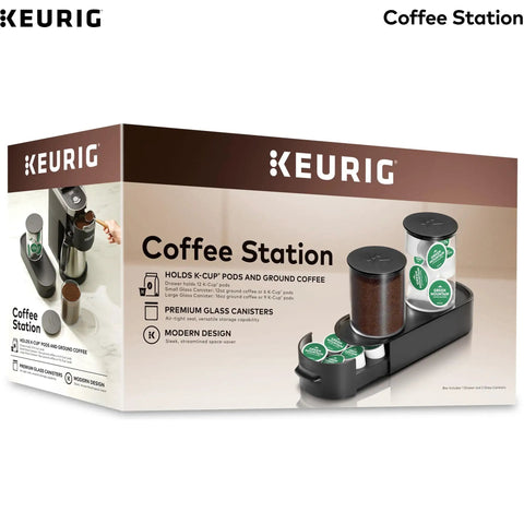 K Cup Pod And Ground Coffee Storage Organizer With Airtight Glass Canisters Holds 12 Oz Ground Coffee And 12 K Cup Pods Black