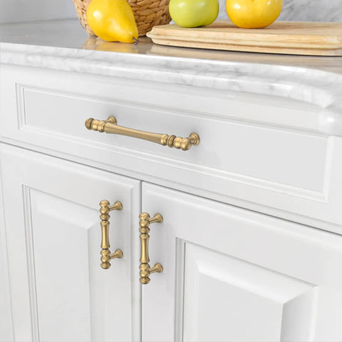 Heavy Duty Solid Zinc Alloy Cabinet Pulls Set Of 10 In Champagne Bronze Gold Finish With 5 Inch Hole Centers 128mm on white cabinets