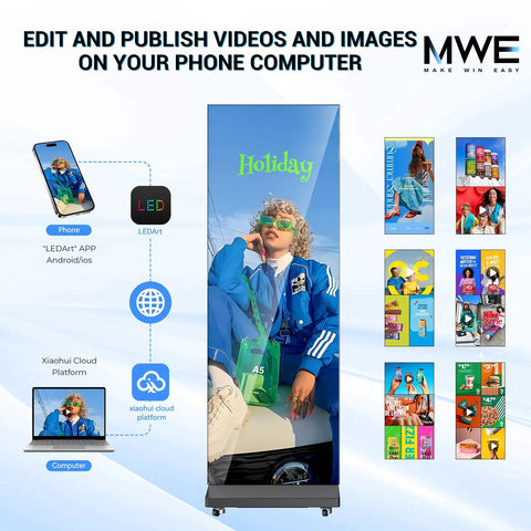 Hella Crisp 80 Inch Led Digital Signage Display Ready To Roll With Foldable Seamless Stitch Panels And Sleek P1.86 Gob Screen Module Turnkey Commercial Advertising Kiosk With Hard Flight Case For Events Or Weddings Black Pair showcasing media editing features.