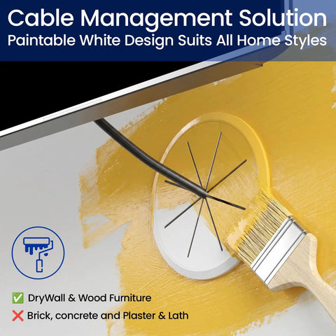 In Wall Cable Management Kit For TVs And Home Theaters Two Pack With 2-3/8 Inch Hole Grommets in painted drywall, brush, cable