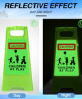 Two Pack Reflective Kids Playing Sign 24 Inch Double Sided Slow Down Kids At Play Board with portable handle, day and night view