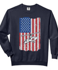 Adult Gyrocopter USA Flag Autogyro Sweatshirt For Aviation Junkies And Gyro Pilots Who Live To Fly black crewneck with flag motif