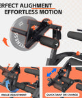 Close-up of All In One Leg Day Beast Machine features angle adjustment and quick snap change system for leg exercises.