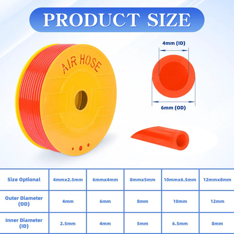 PU Air Hose 6mm OD 4mm ID Orange Polyurethane Pneumatic Tubing 525 Ft 160 Meters High Flexibility Low Bend Radius Durable